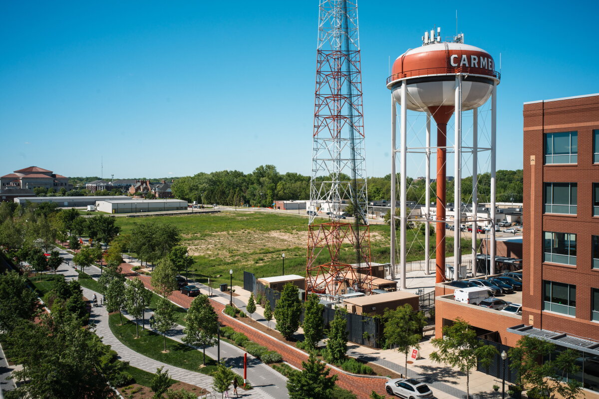 Carmel, Indiana skyline with iconic water tower